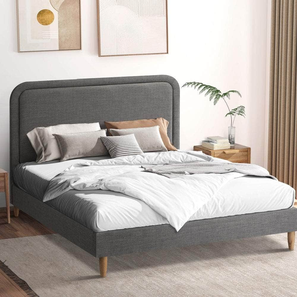 Bed Frame Double King Single Queen Size Fabric Grey BOB