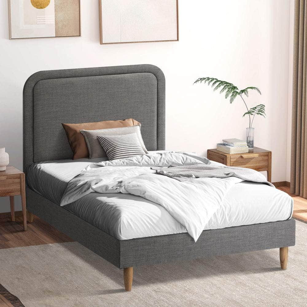 Bed Frame Double King Single Queen Size Fabric Grey BOB