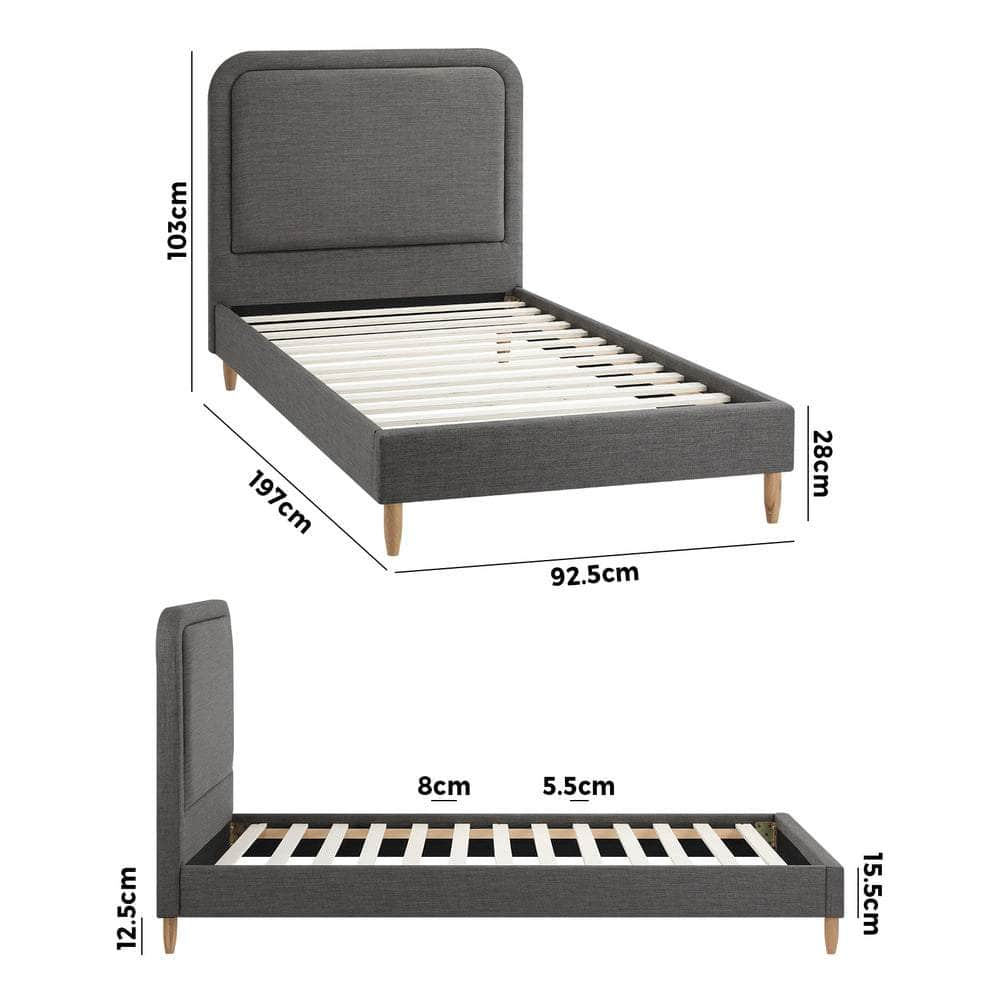 Bed Frame Double King Single Queen Size Fabric Grey BOB