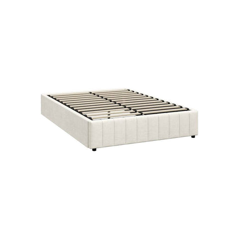 Bed Frame Double King Single Size Gas Lift Storage Base Velvet Cream