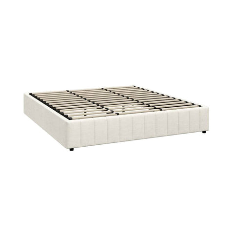 Bed Frame Double King Single Size Gas Lift Storage Base Velvet Cream