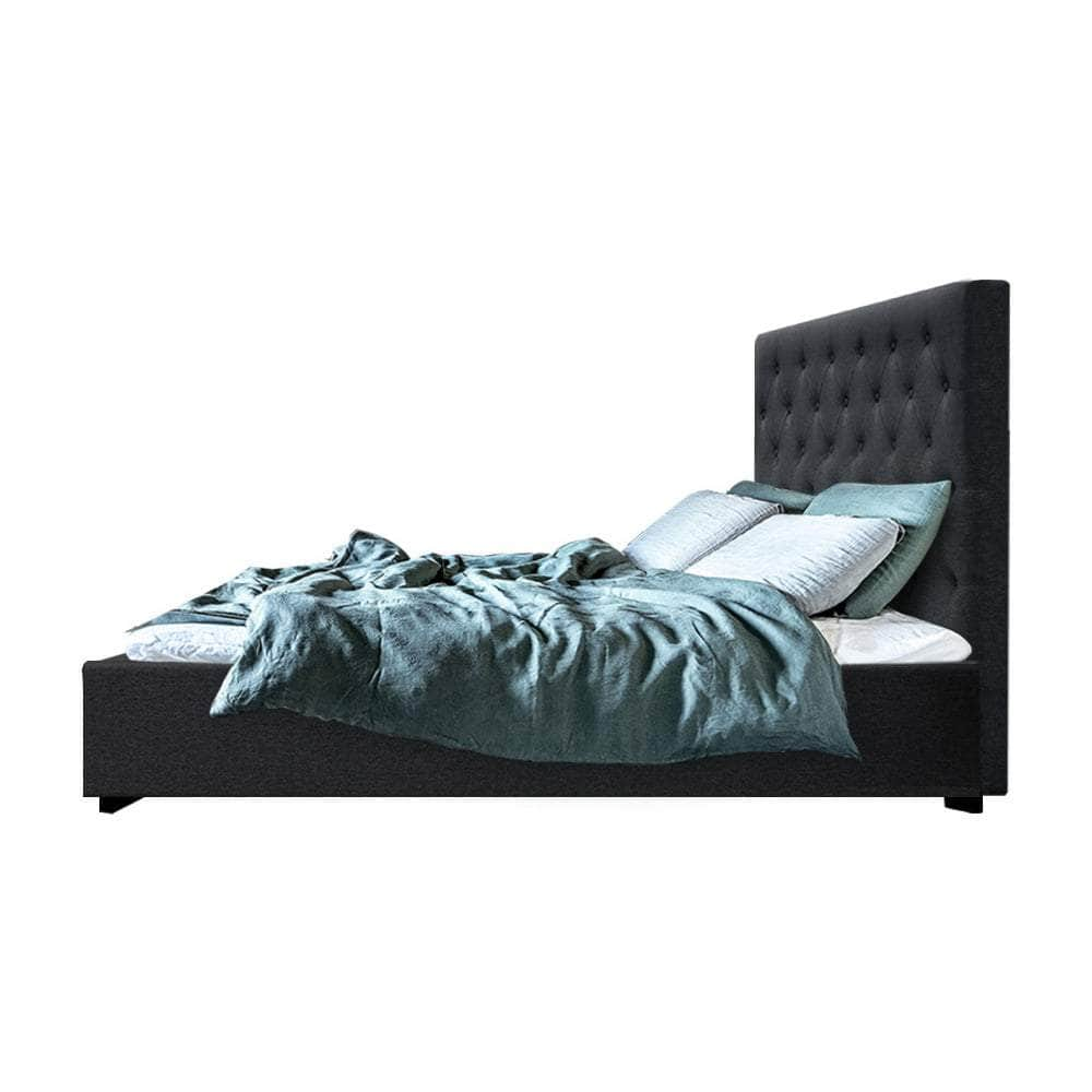 Bed Frame Double Size Gas Lift Charcoal Vila