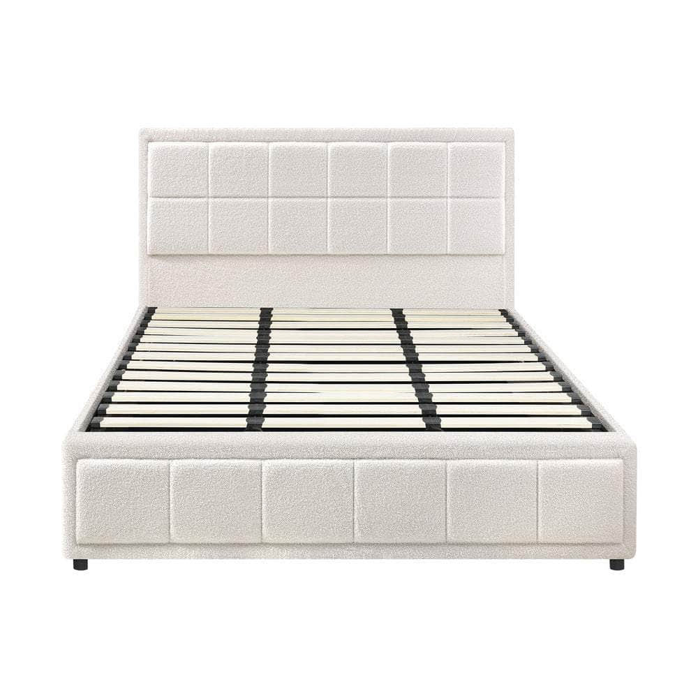 Bed Frame Double Size Gas Lift Storage Base Fabric Grey/White