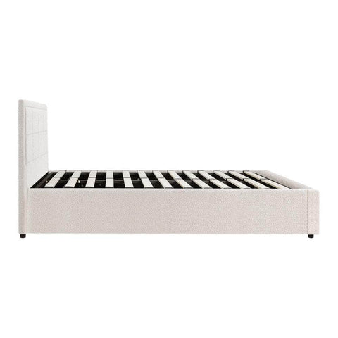 Bed Frame Double Size Gas Lift Storage Base Fabric Grey/White