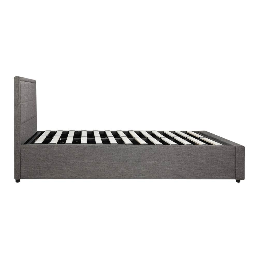 Bed Frame Double Size Gas Lift Storage Base Fabric Grey/White