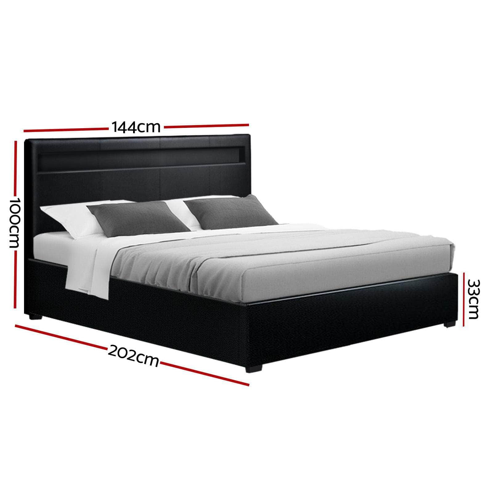 Bed Frame Double Size Led Gas Lift Black Cole