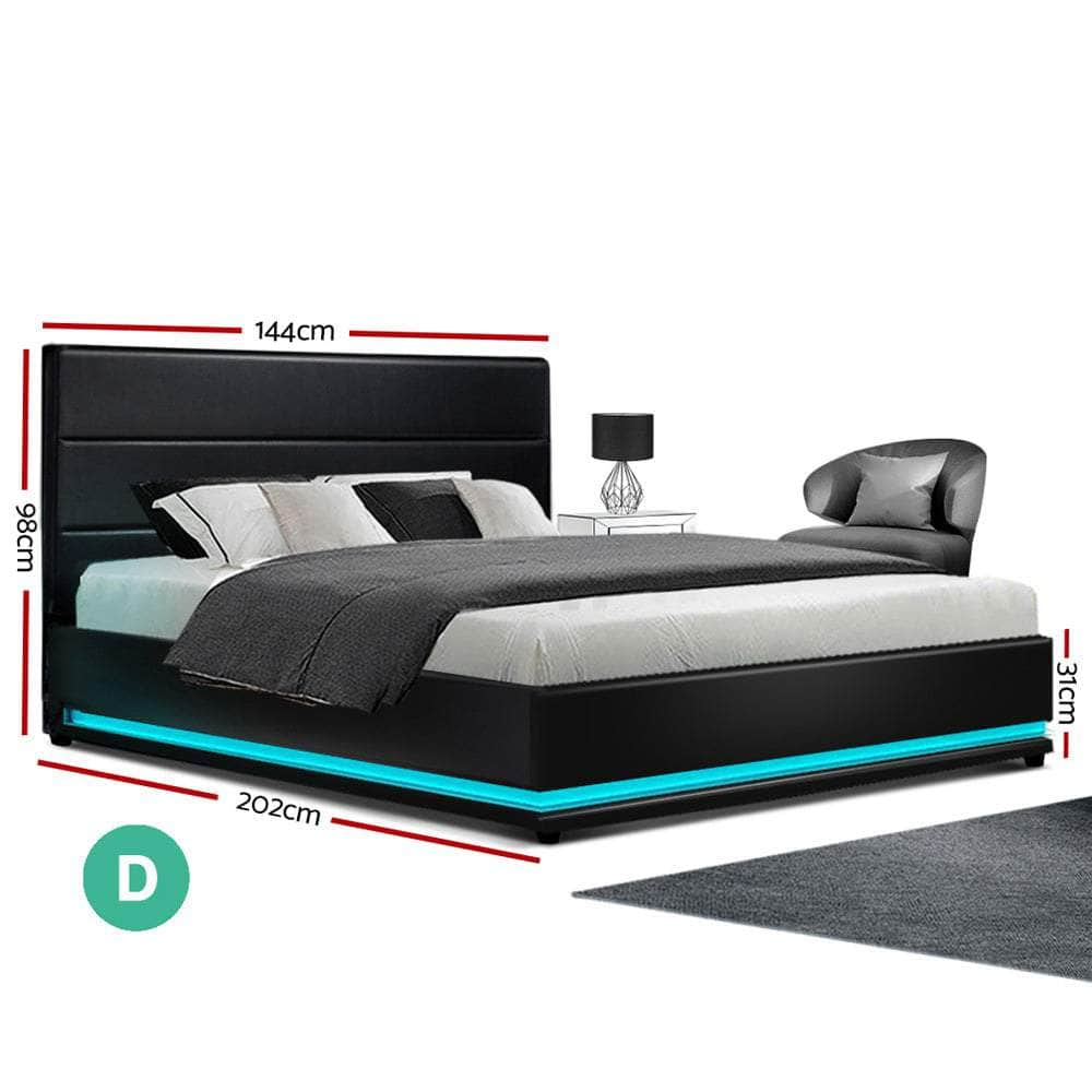 Bed Frame Double Size Led Gas Lift Black Lumi