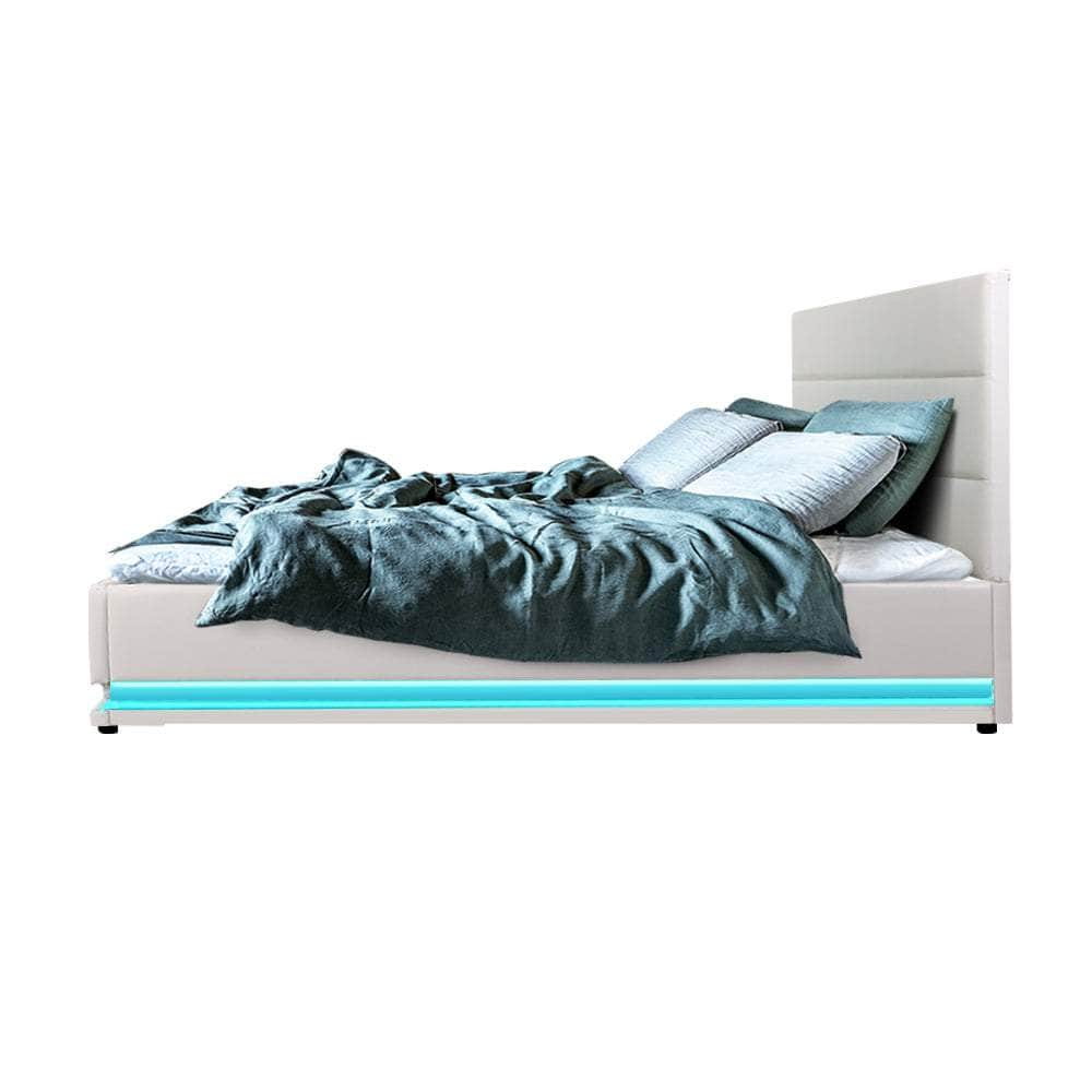 Bed Frame Double Size Led Gas Lift White Lumi