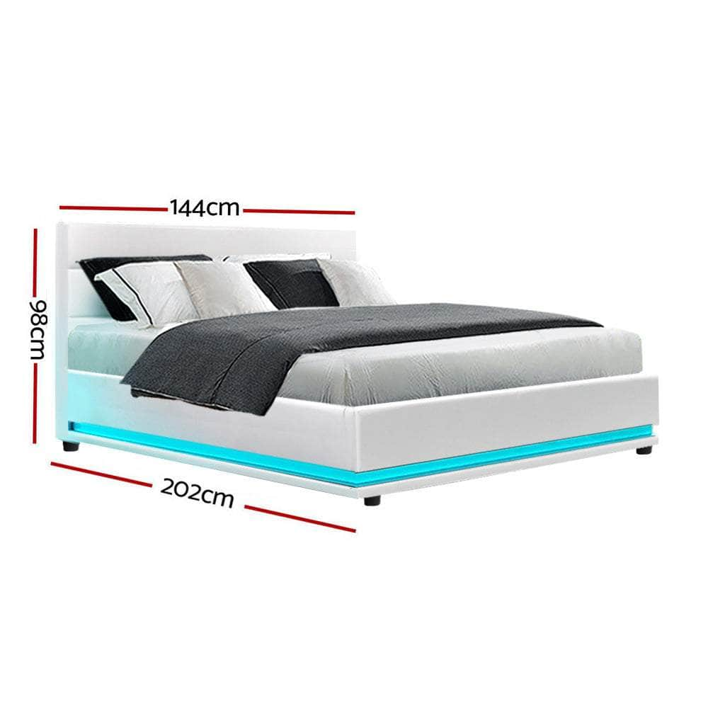 Bed Frame Double Size Led Gas Lift White Lumi