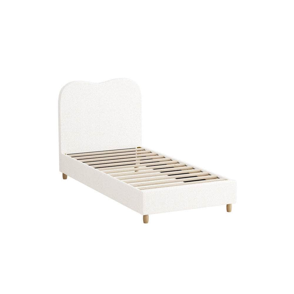 Bed Frame Double Size White Boucle Cloud Shape