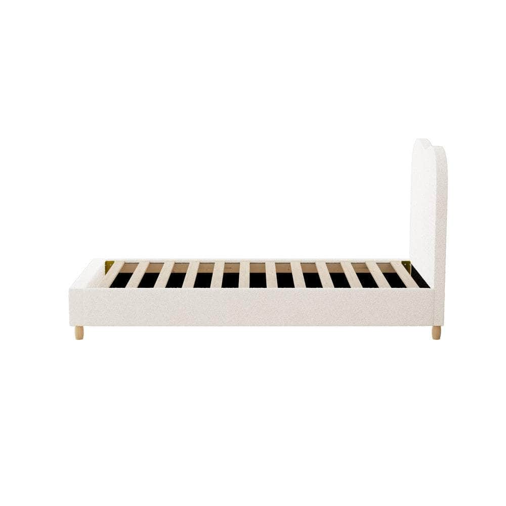 Bed Frame Double Size White Boucle Cloud Shape