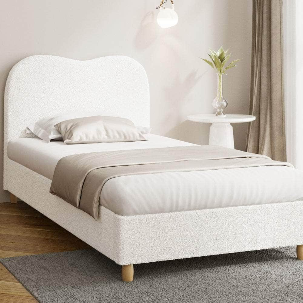 Bed Frame Double Size White Boucle Cloud Shape