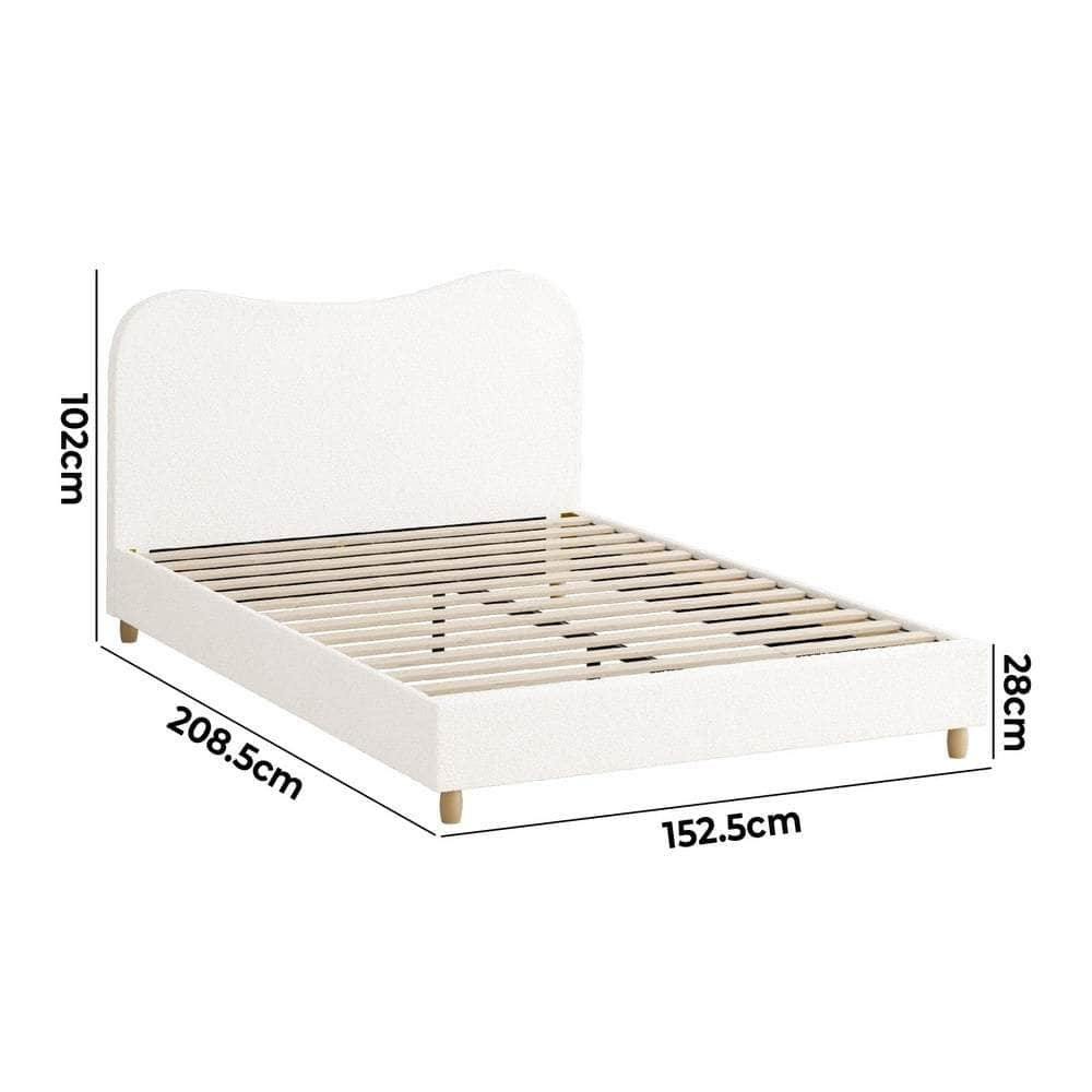 Bed Frame Double Size White Boucle Cloud Shape