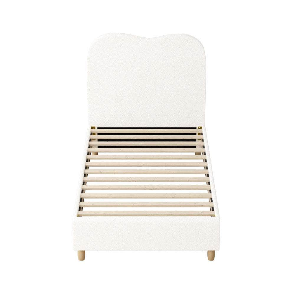 Bed Frame Double Size White Boucle Cloud Shape