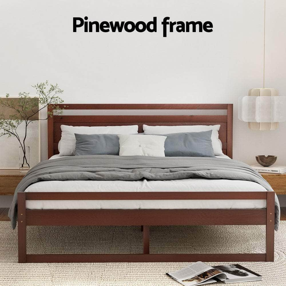 Bed Frame King Single/Double/Queen Size Wooden Walnut