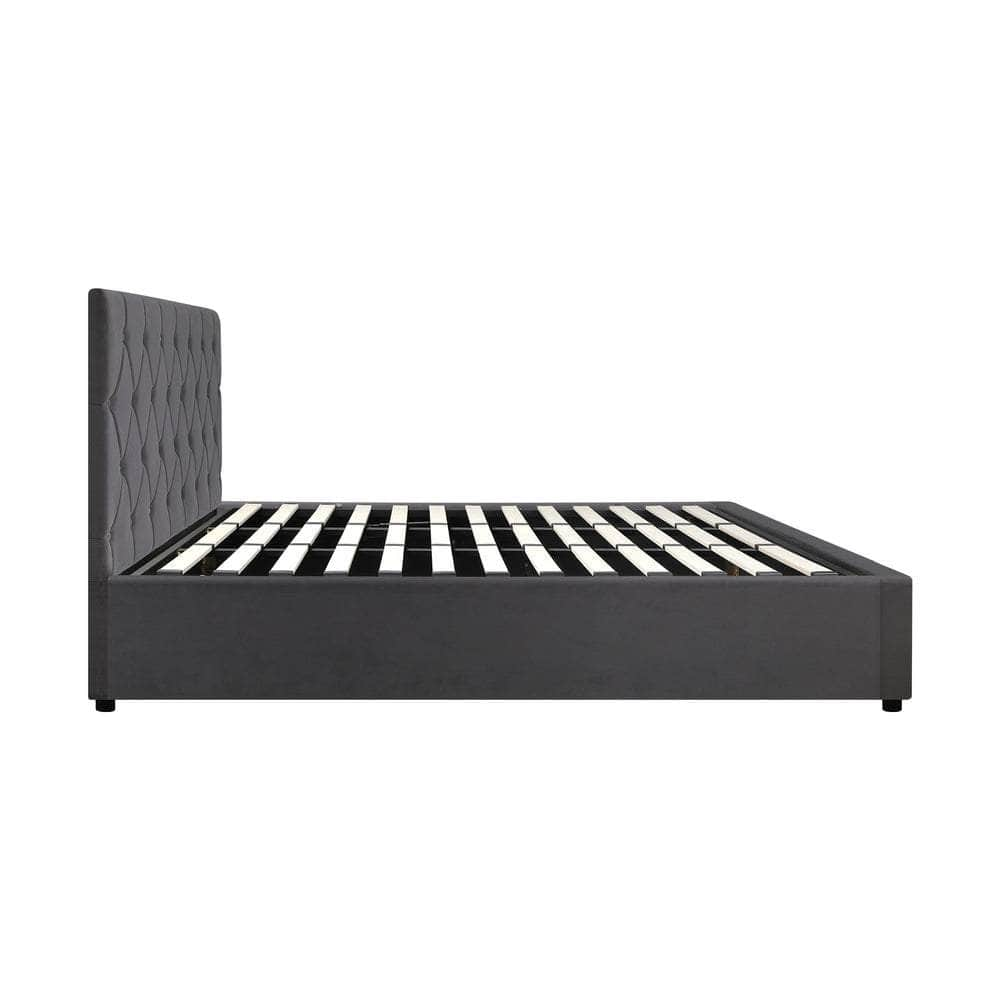 Bed Frame King Single Gas Lift Base Storage Fabric/Leather Grey/White