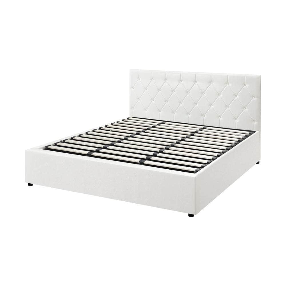 Bed Frame King Single Gas Lift Base Storage Fabric/Leather Grey/White