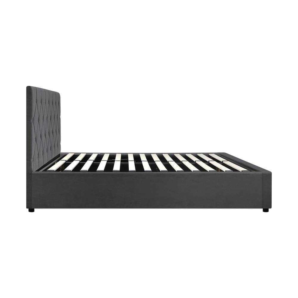 Bed Frame King Single Gas Lift Base Storage Fabric/Leather Grey/White