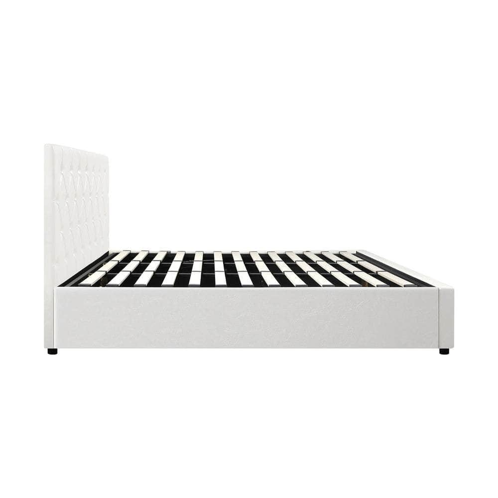 Bed Frame King Single Gas Lift Base Storage Fabric/Leather Grey/White