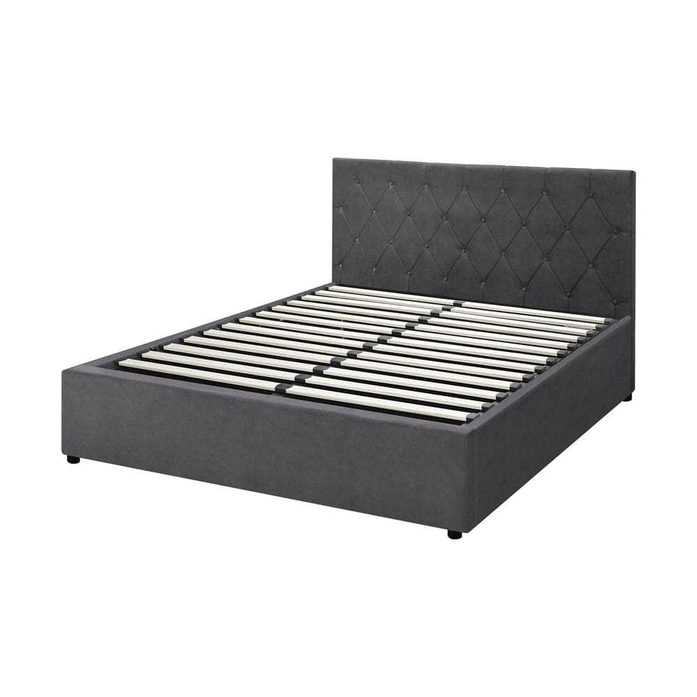 Bed Frame King Single Gas Lift Base Storage Fabric/Leather Grey/White