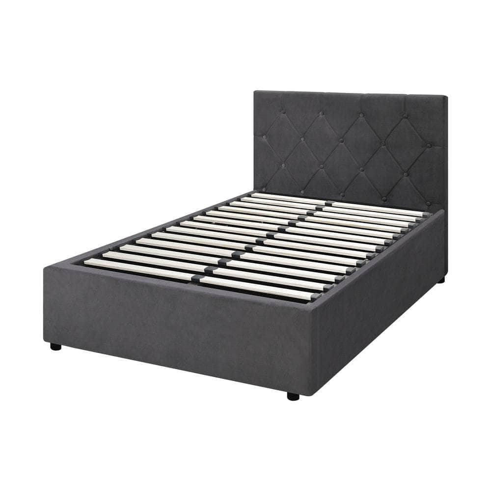 Bed Frame King Single Gas Lift Base Storage Fabric/Leather Grey/White