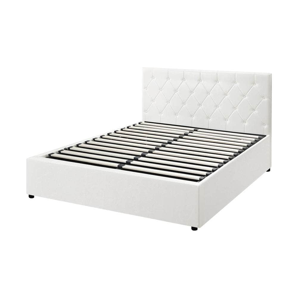 Bed Frame King Single Gas Lift Base Storage Fabric/Leather Grey/White