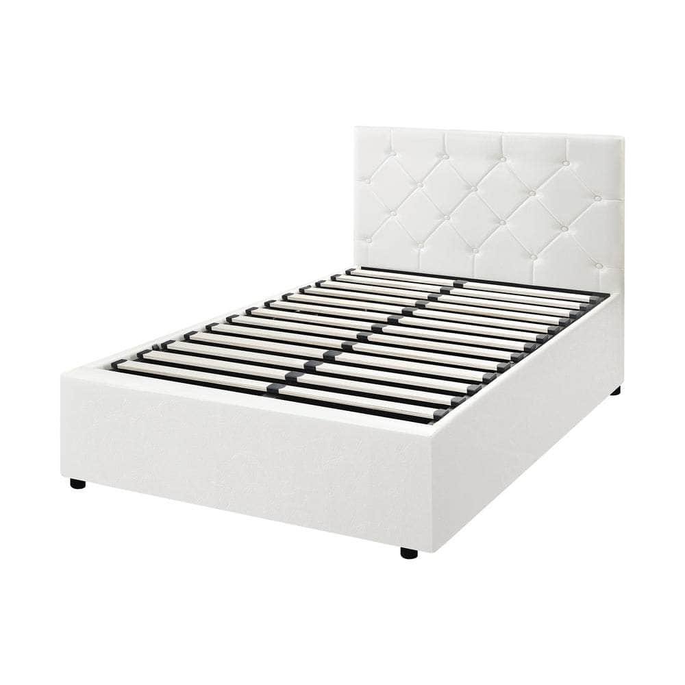 Bed Frame King Single Gas Lift Base Storage Fabric/Leather Grey/White