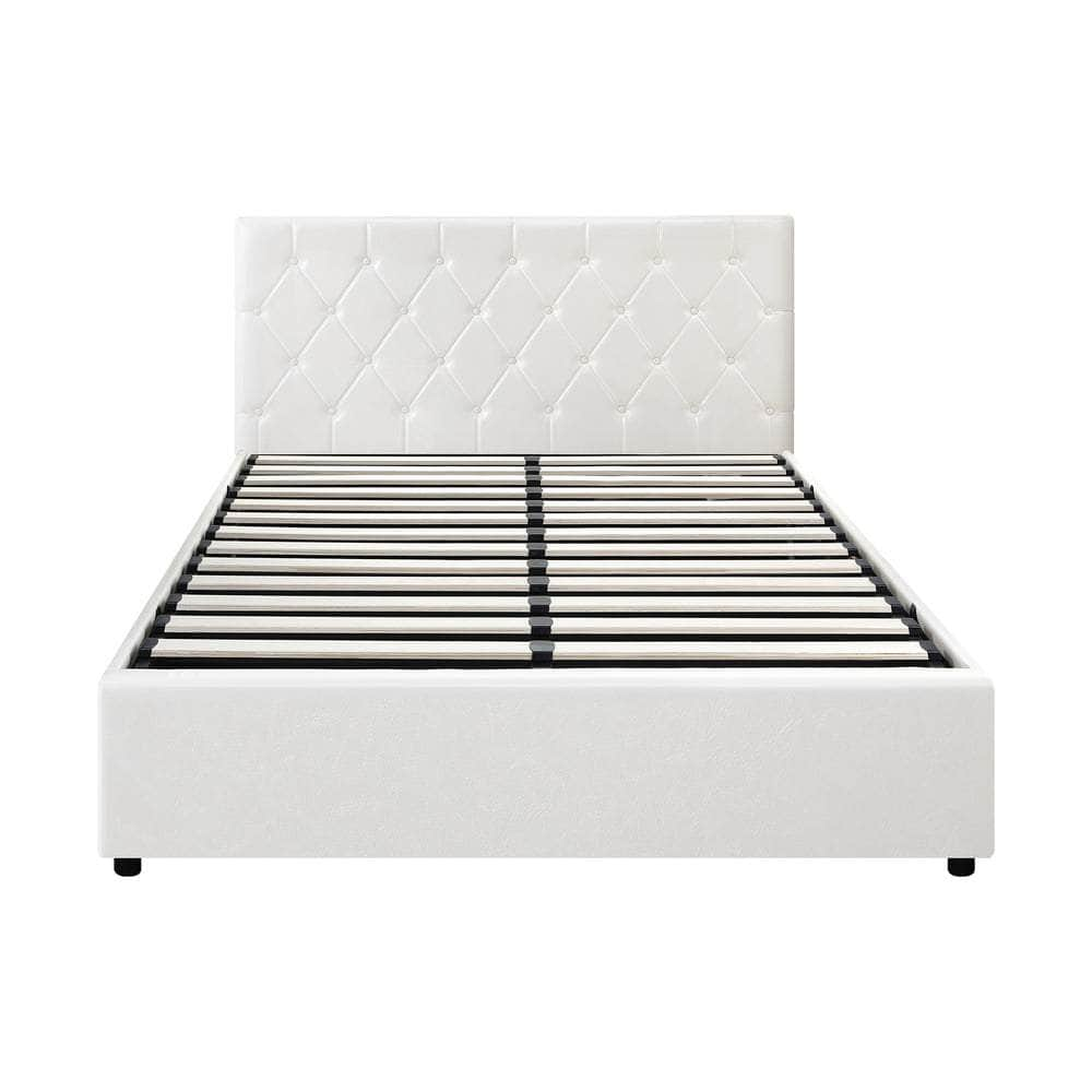 Bed Frame King Single Gas Lift Base Storage Fabric/Leather Grey/White