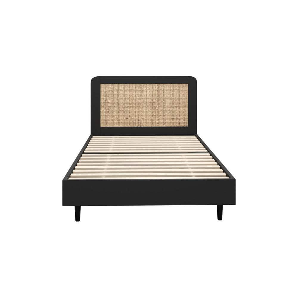 Bed Frame King Single Real Rattan Headboard Black