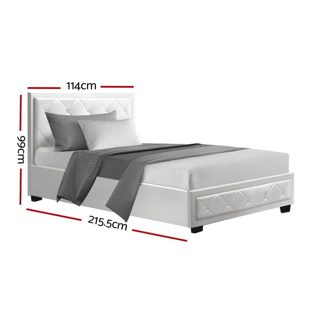 Bed Frame King Single Size Gas Lift White Tiyo