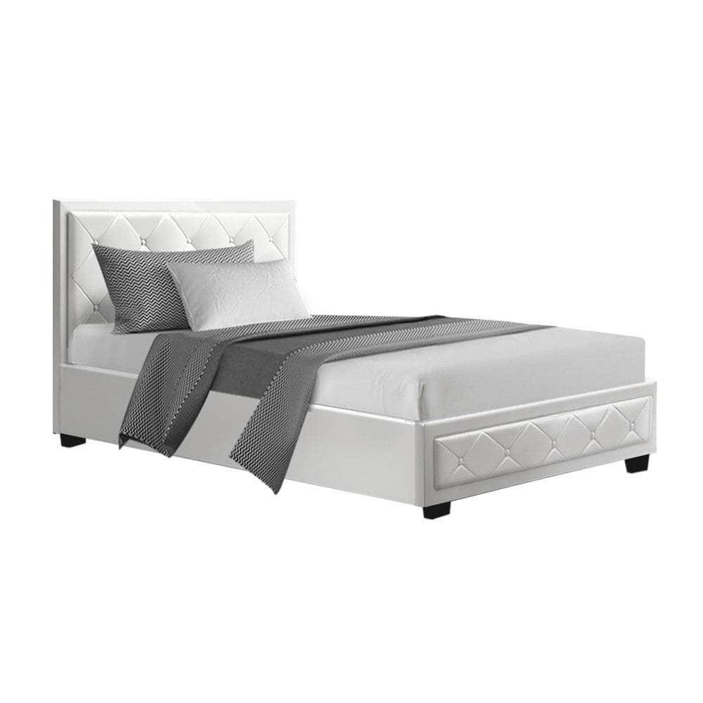 Bed Frame King Single Size Gas Lift White Tiyo