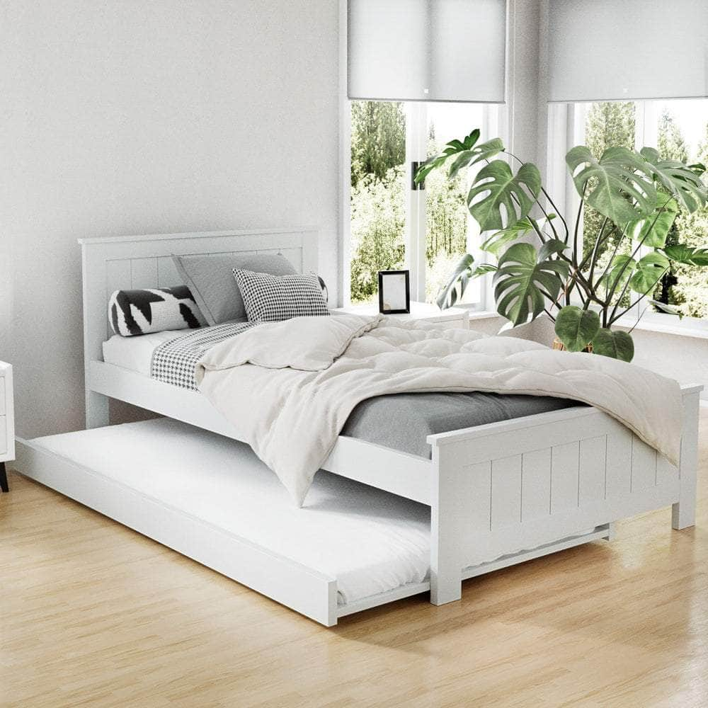 Bed Frame King Single Size Wooden Trundle Daybed White Elvis