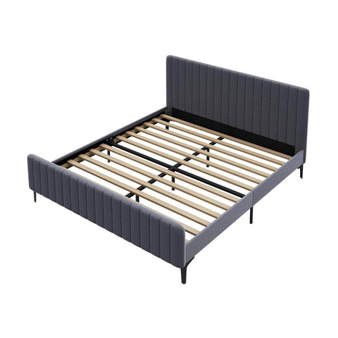 Bed Frame King Size Beds Platform Velvet Fabric Grey