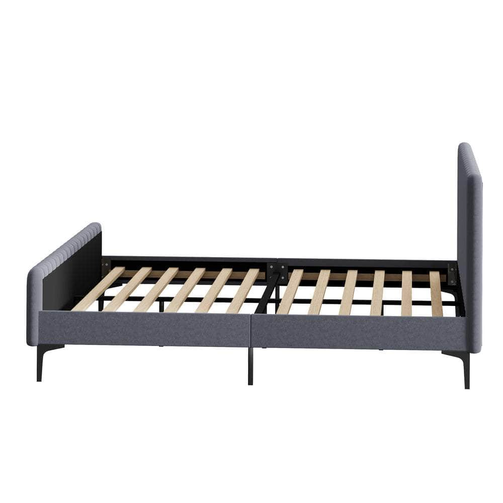 Bed Frame King Size Beds Platform Velvet Fabric Grey