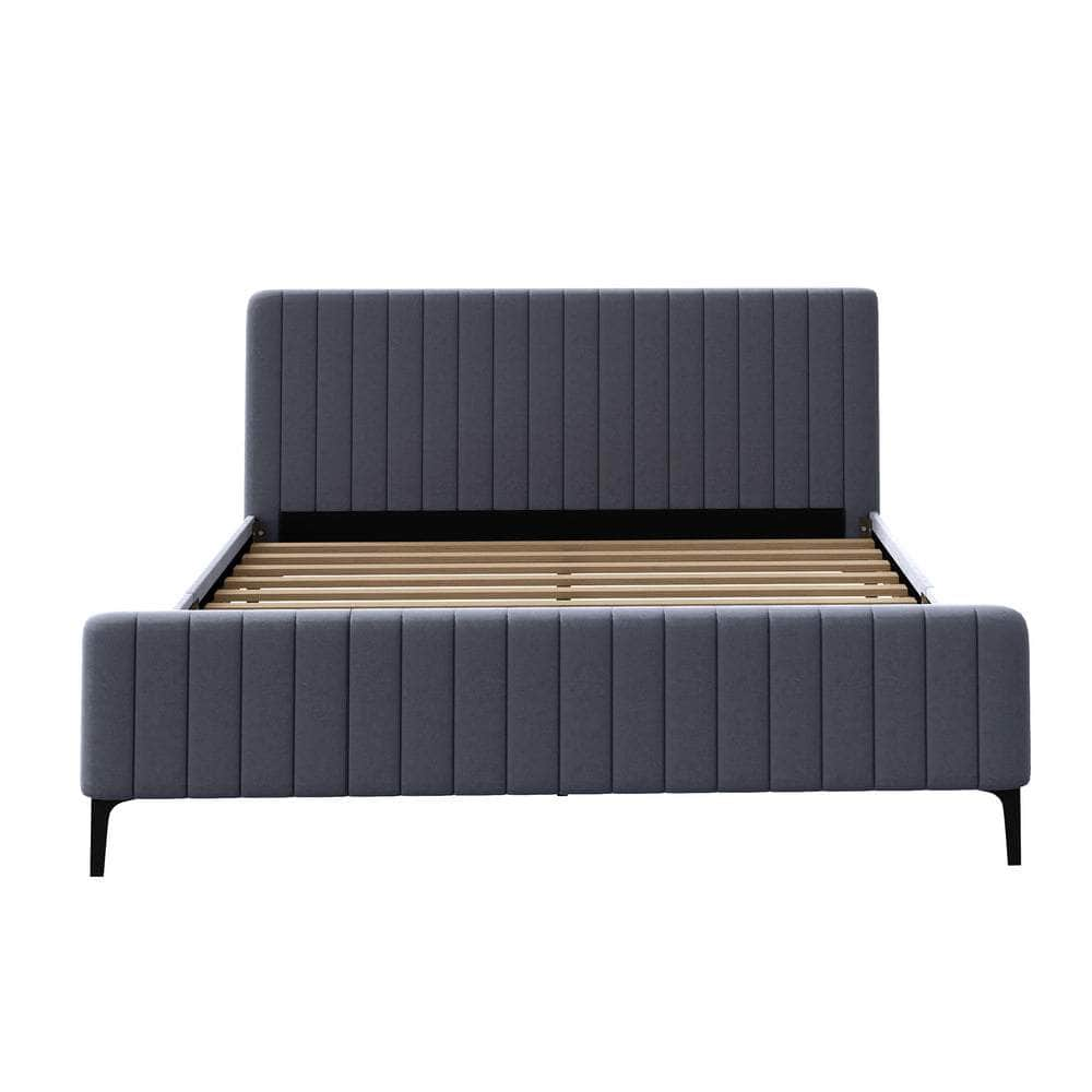 Bed Frame King Size Beds Platform Velvet Fabric Grey