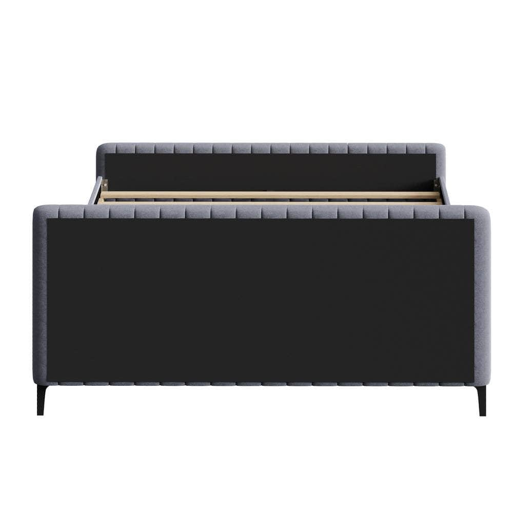 Bed Frame King Size Beds Platform Velvet Fabric Grey