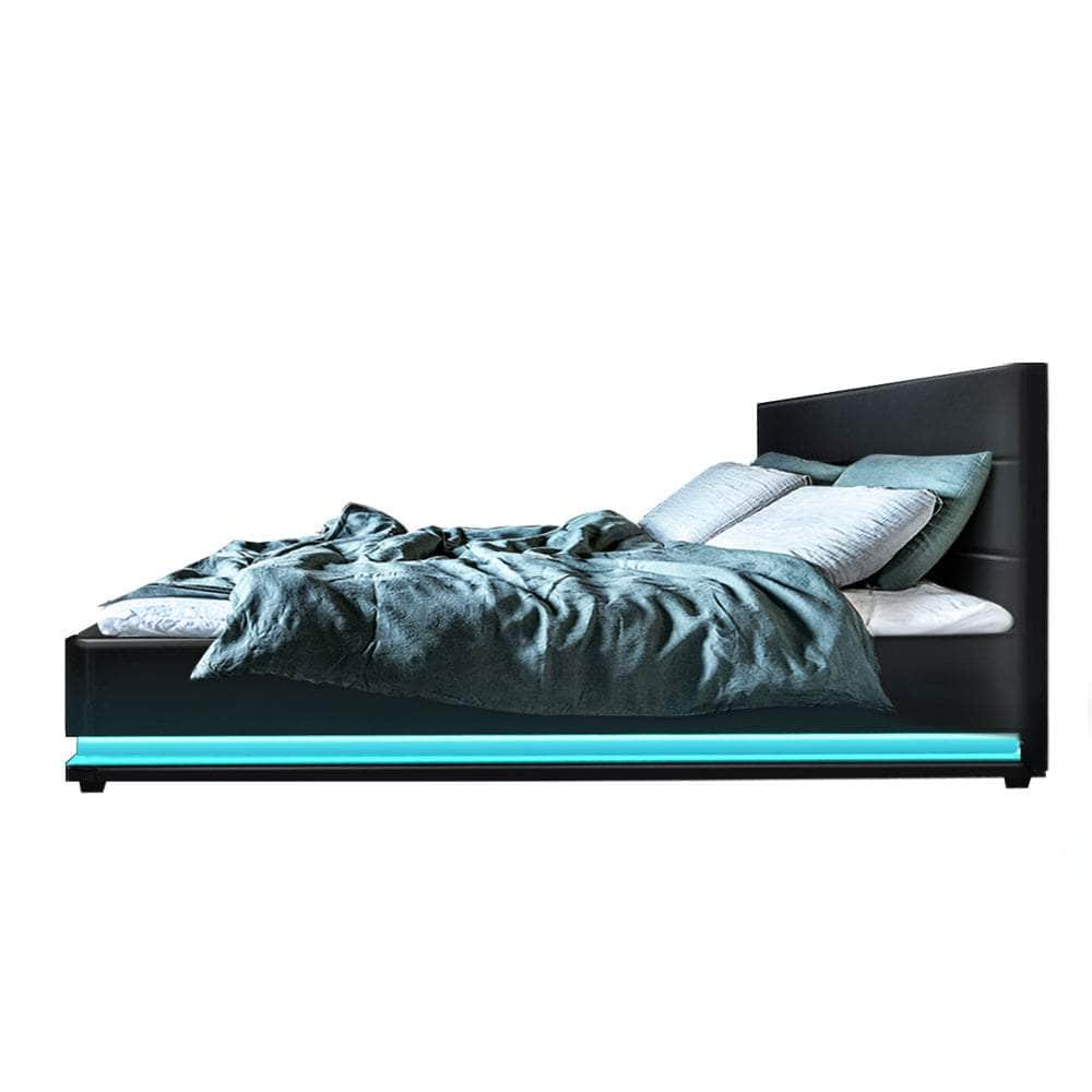 Bed Frame King Size Led Gas Lift Black Lumi