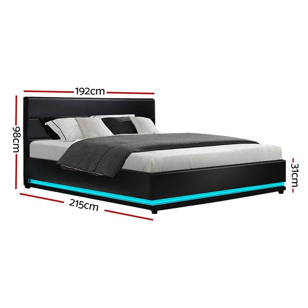 Bed Frame King Size Led Gas Lift Black Lumi