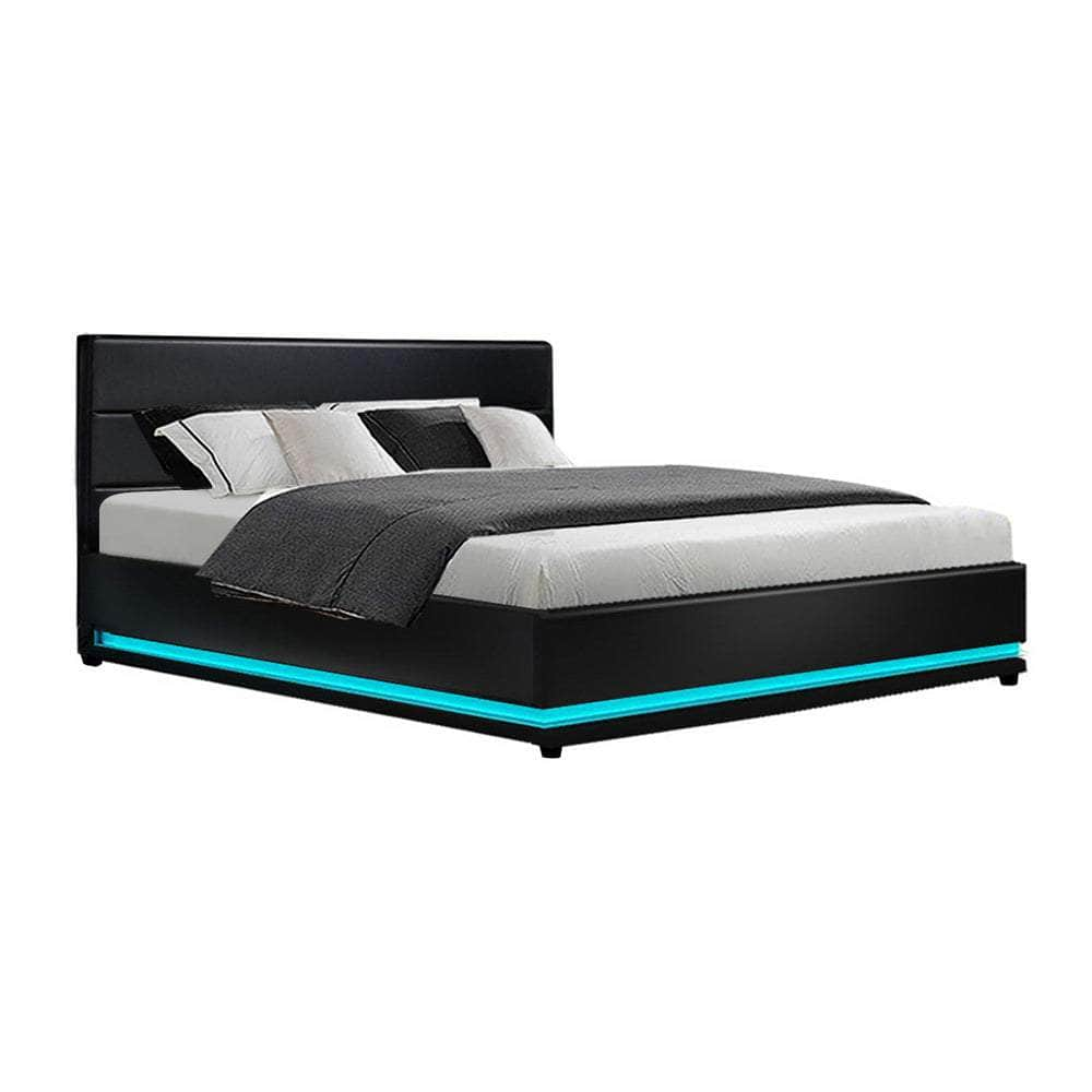 Bed Frame King Size Led Gas Lift Black Lumi