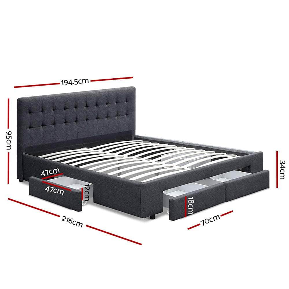 Bed Frame King Size With 4 Drawers Charcoal Avio