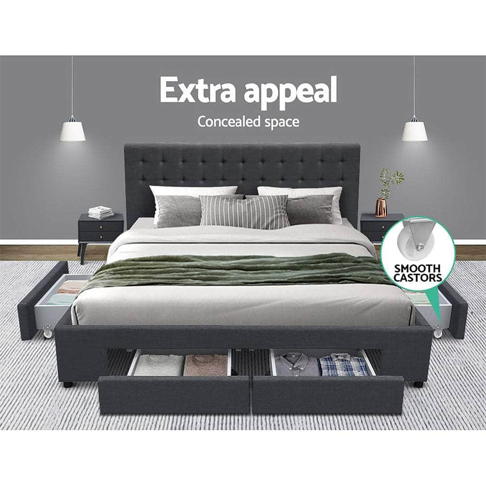 Bed Frame King Size With 4 Drawers Charcoal Avio