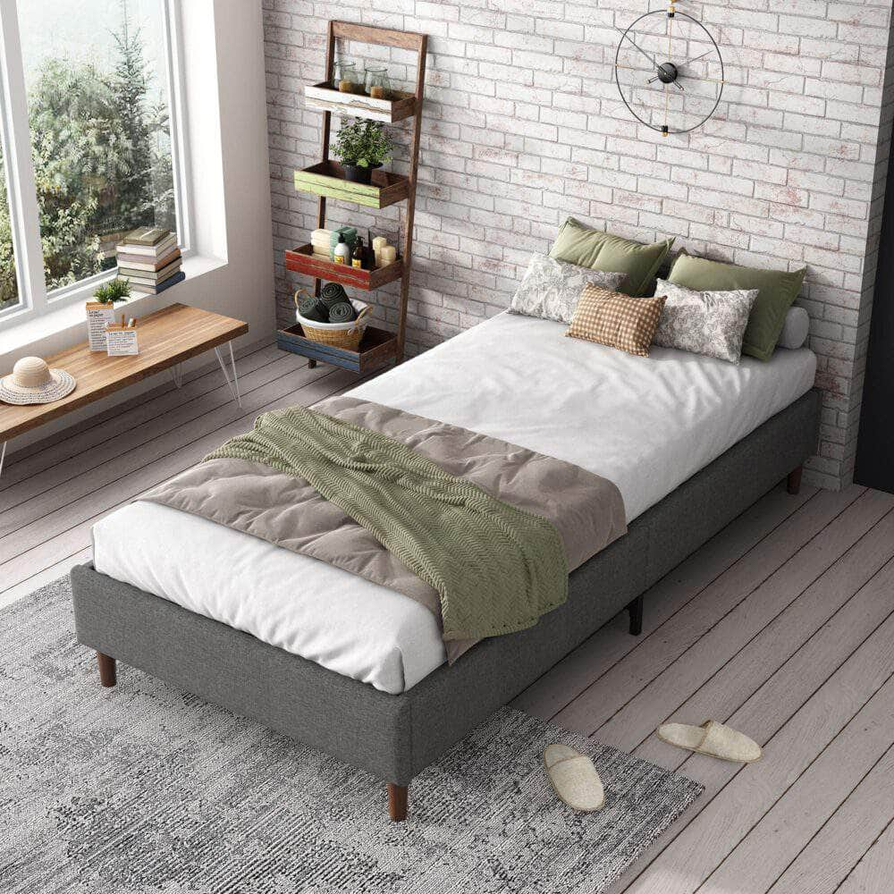 Bed Frame Mattress Foundation Dark Grey Single