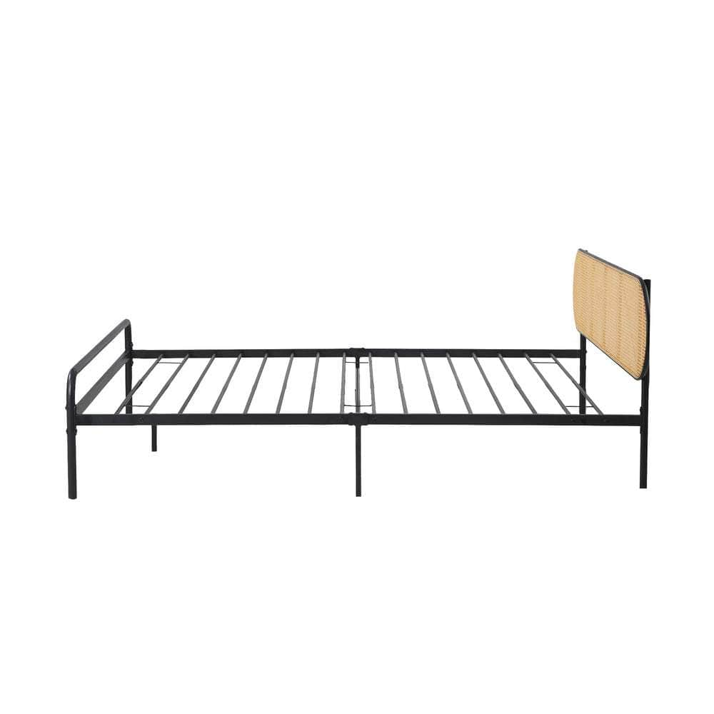 Bed Frame Metal Base Rattan Headboard