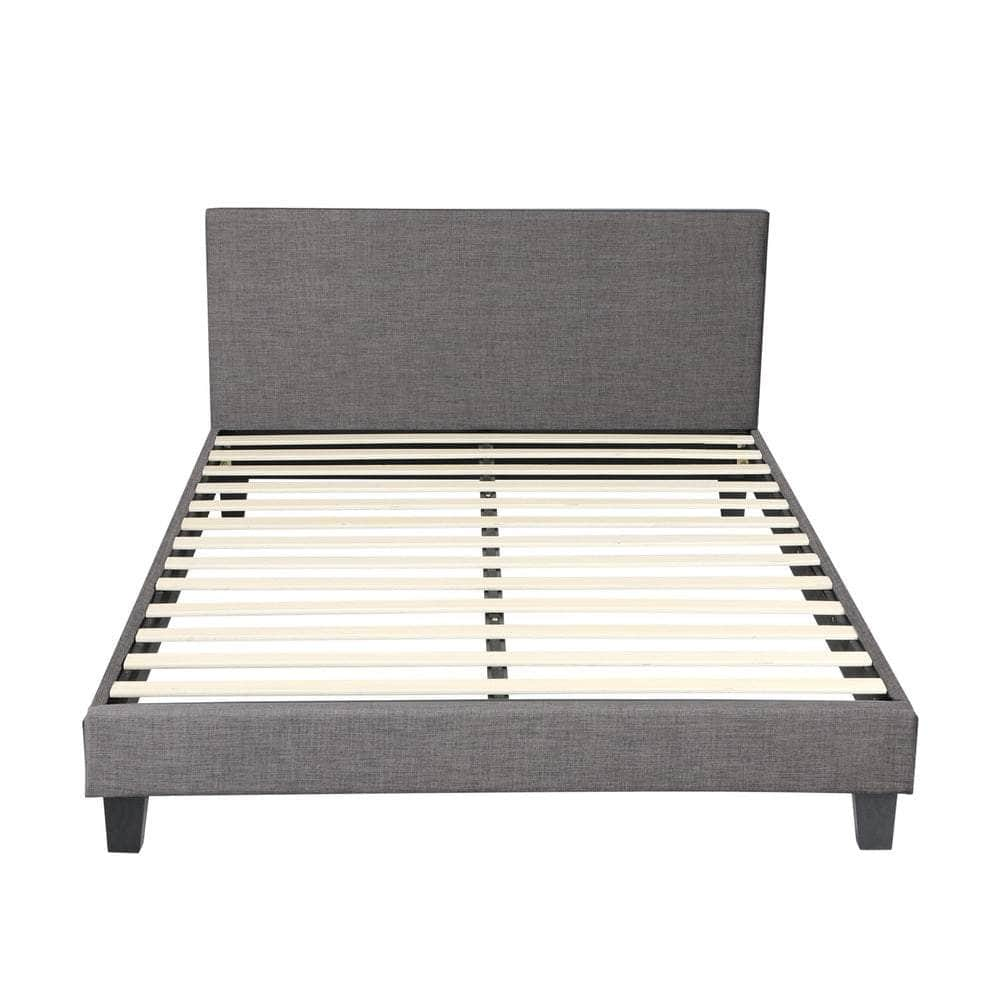 Bed Frame Queen/Double Size Mattress Base Platform Wooden Slats Grey Fabric