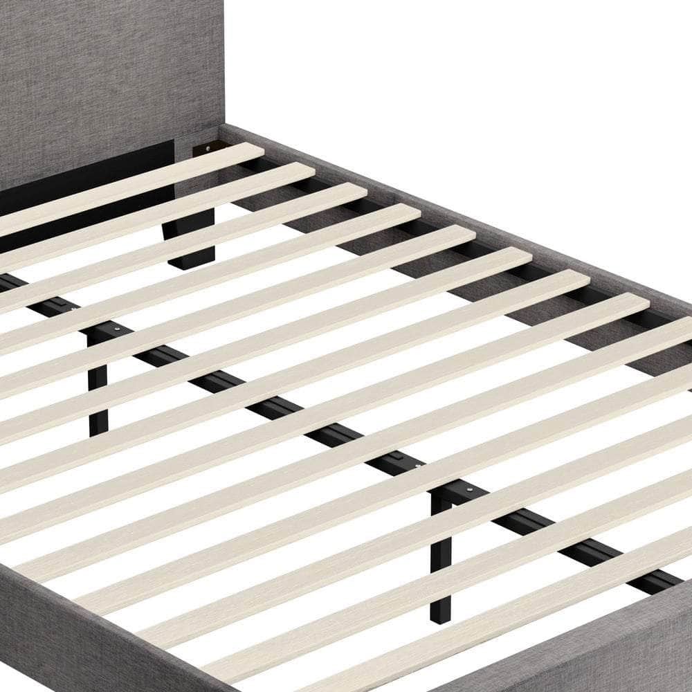 Bed Frame Queen/Double Size Mattress Base Platform Wooden Slats Grey Fabric