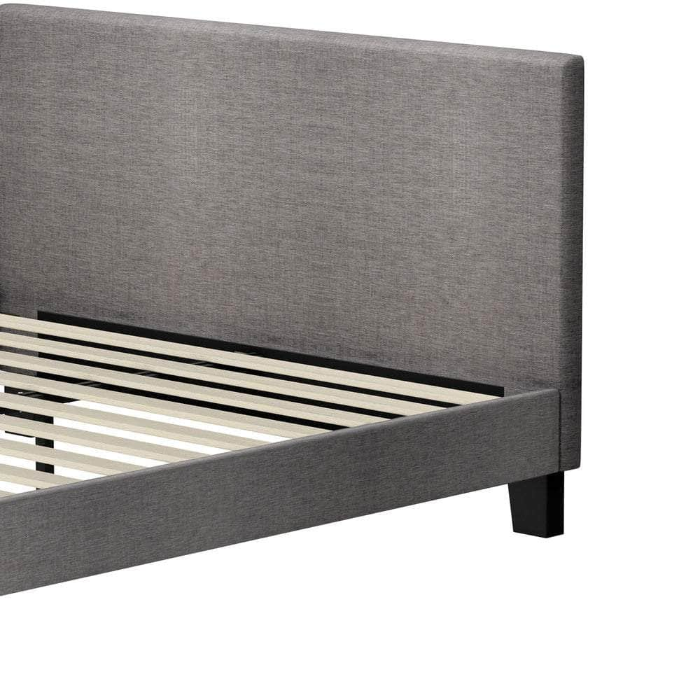 Bed Frame Queen/Double Size Mattress Base Platform Wooden Slats Grey Fabric