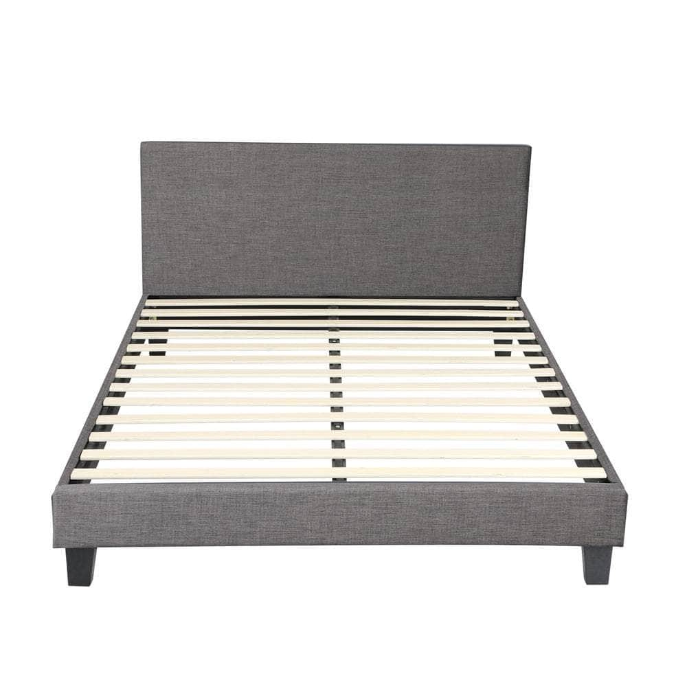 Bed Frame Queen/Double Size Mattress Base Platform Wooden Slats Grey Fabric