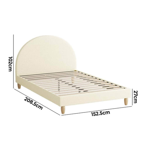 Bed Frame Queen Size Arched Bedhead Beige Fabric