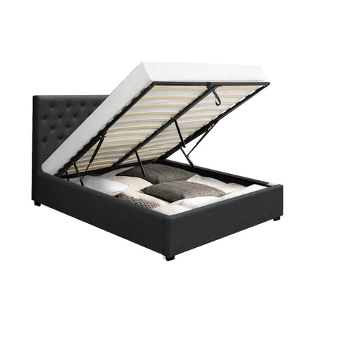 Bed Frame Queen Size Gas Lift Charcoal Vila