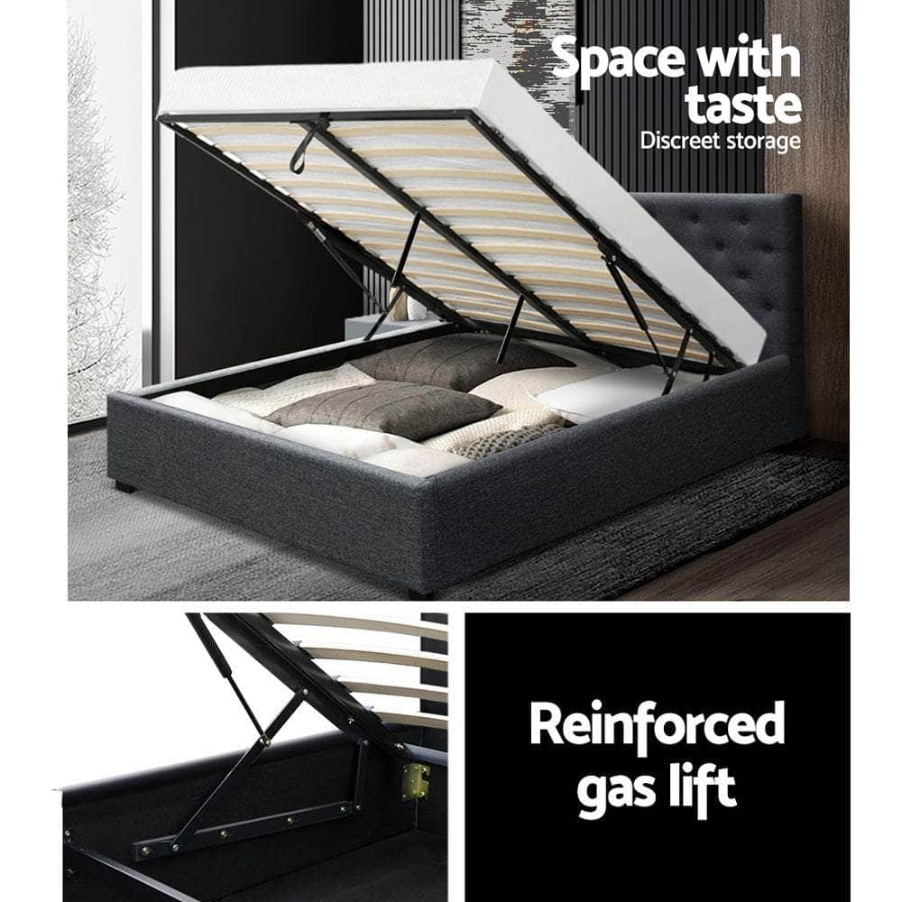 Bed Frame Queen Size Gas Lift Charcoal Vila